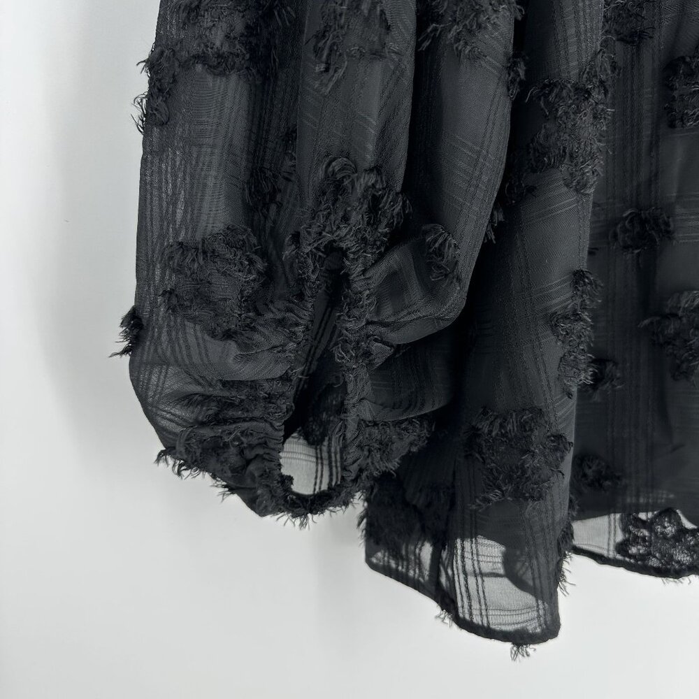 Jodifl Black Polyester Textured V-Neck Long Sheer Balloon Sleeve Blouse Size L - Picture 5 of 10
